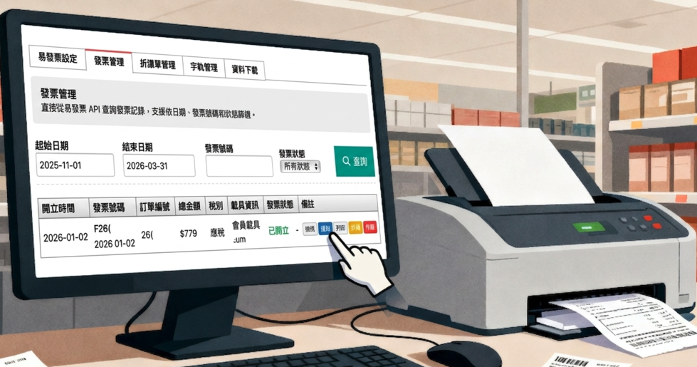 商品賣爆、訂單湧入時，真正風險在發票流程失控。易發票讓訂單與帳務原生整合，自動處理開立與異動，降低人工補正成本，讓營運專注在成長與業績推進。