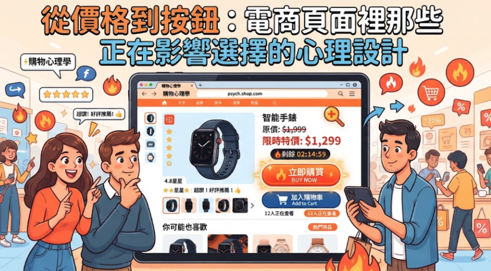 消費者進入電商網站後,真正影響他選擇的,不只有商品本身。商品排列順序、價格呈現方式、推薦標籤、方案設計,甚至購買按鈕上的幾個字,都可能改變他的判斷方式。這些看似細微的設計,其實都與心理學有關。對電商經營者來說,懂心理學,不是為了操控消費者,而是重新思考:你的網站,究竟正在引導消費者怎麼做決定?