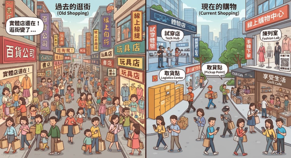 以前逛街，是走進商圈之後再決定要看什麼、買什麼。現在卻常常相反：先在線上知道一家店，再決定值不值得親自去。實體沒有消失，只是消費者抵達實體之前，已經做了更多選擇。