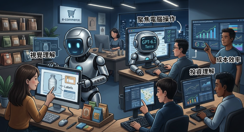 AI 不只要會生成內容，更要能協助完成工作。GPT-6.1 Terra 聚焦電腦操作、視覺理解與成本效率，讓電商團隊重新思考如何整合 AI 工具，減少重複操作，提升日常營運效率。