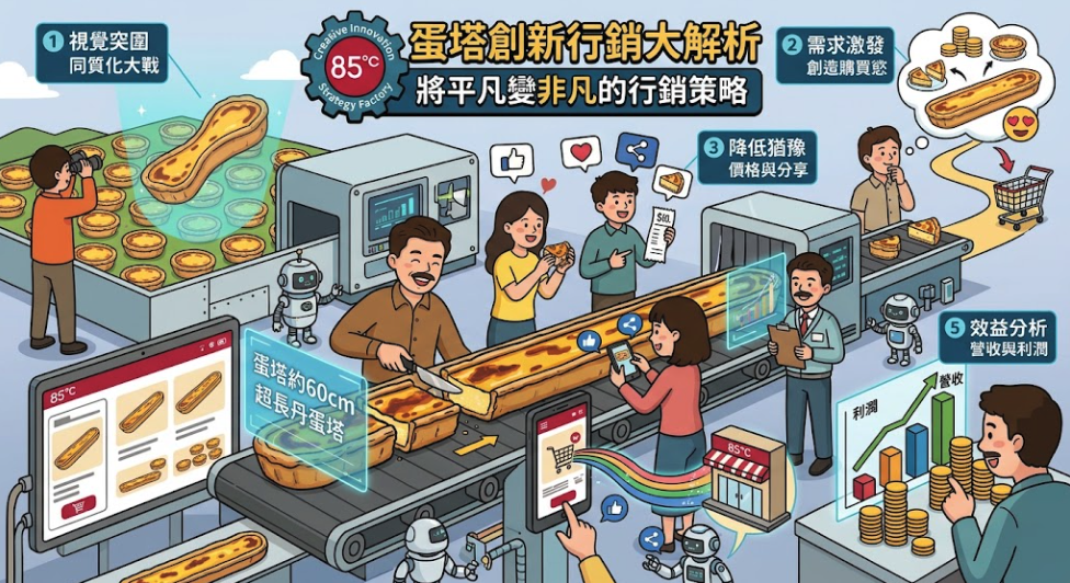▮[商業洞察] L60 公分蛋塔憑什麼爆紅？ 拆解 85度C 的行銷邏輯：如何靠產品差異化與社群傳播，創造電商高轉化！▮