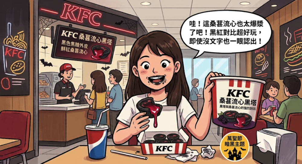 一般甜點都希望賣相金黃誘人，肯德基卻推出一款吃完會讓嘴唇變黑的蛋撻！從黑色塔皮到紅色流心，這顆蛋撻究竟有什麼魔力，能把看似缺點的設計變成商品賣點？